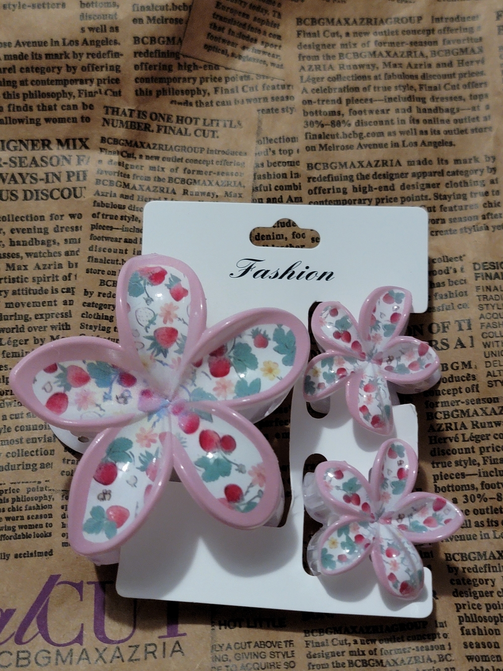 Pink Berry Flower Hair Clips Set of 3
